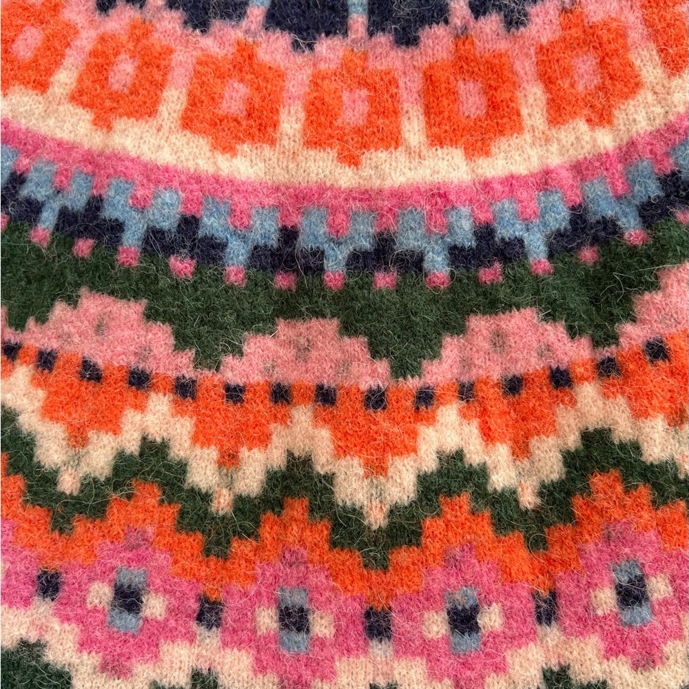 BODEN Fair Isle Hunter Green Pink Orange Alpaca Blend Sweater - Picture 7 of 12